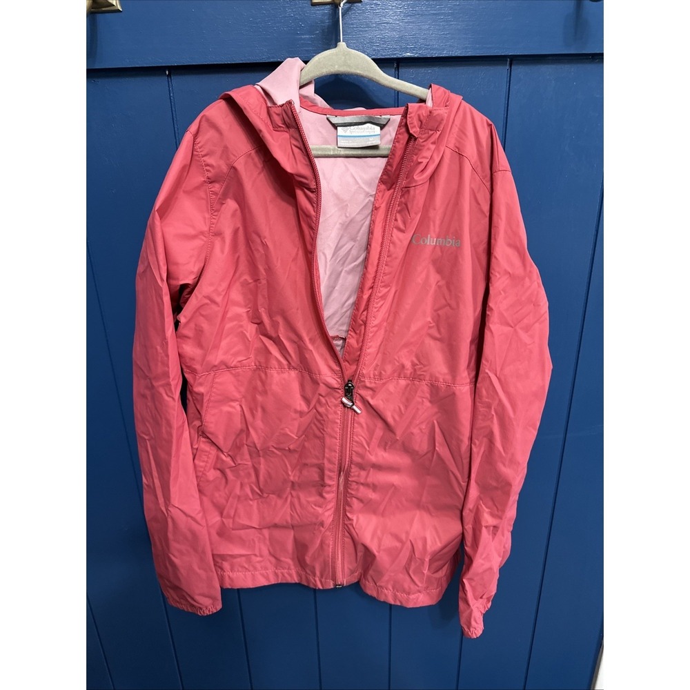 Columbia Girls' Pink Hooded Windbreaker Rain Jacket‎ Shell Size Medium
